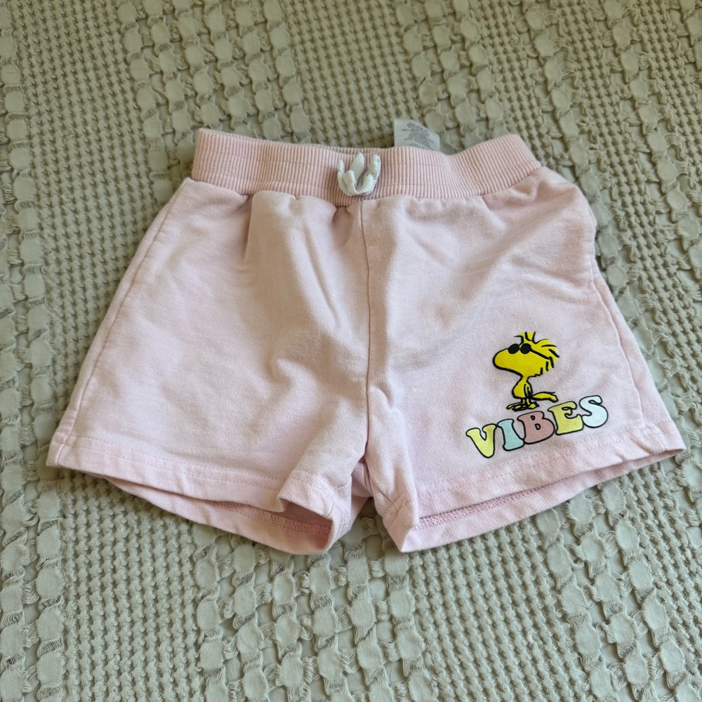 Peanuts Shorts Girls 4T Pink Snoopy Woodstock Cute Vibe Summer